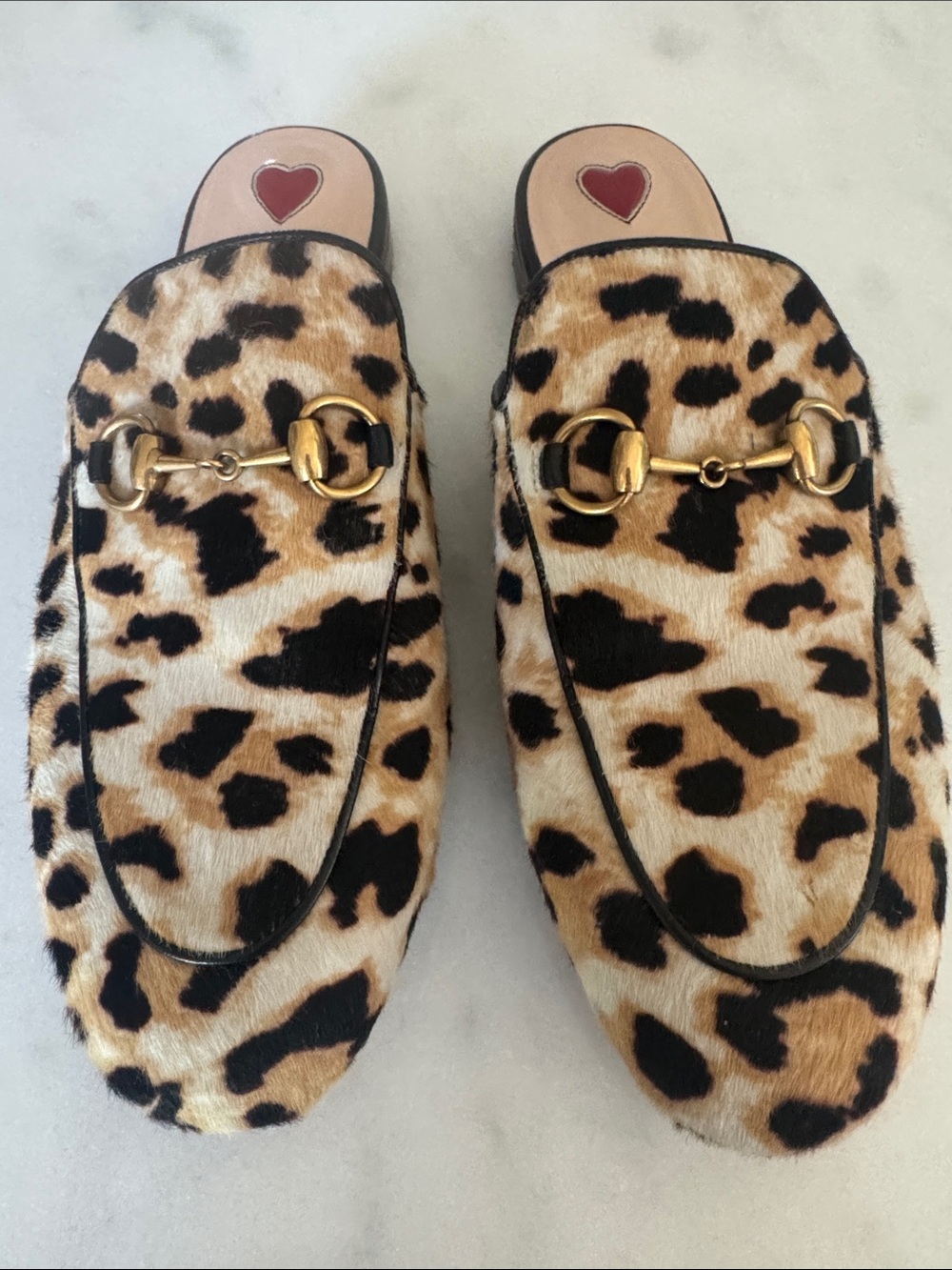 Gucci Leopard Print Faux Fur Mules with Gold Horsebit